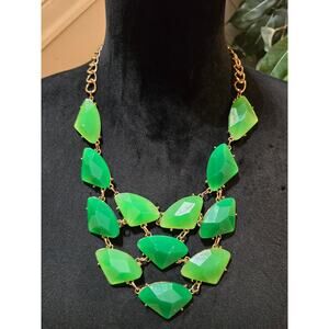 NY Women's Statement Green Faceted Stone Necklace Gold Tone Chunky Bib Jewelry